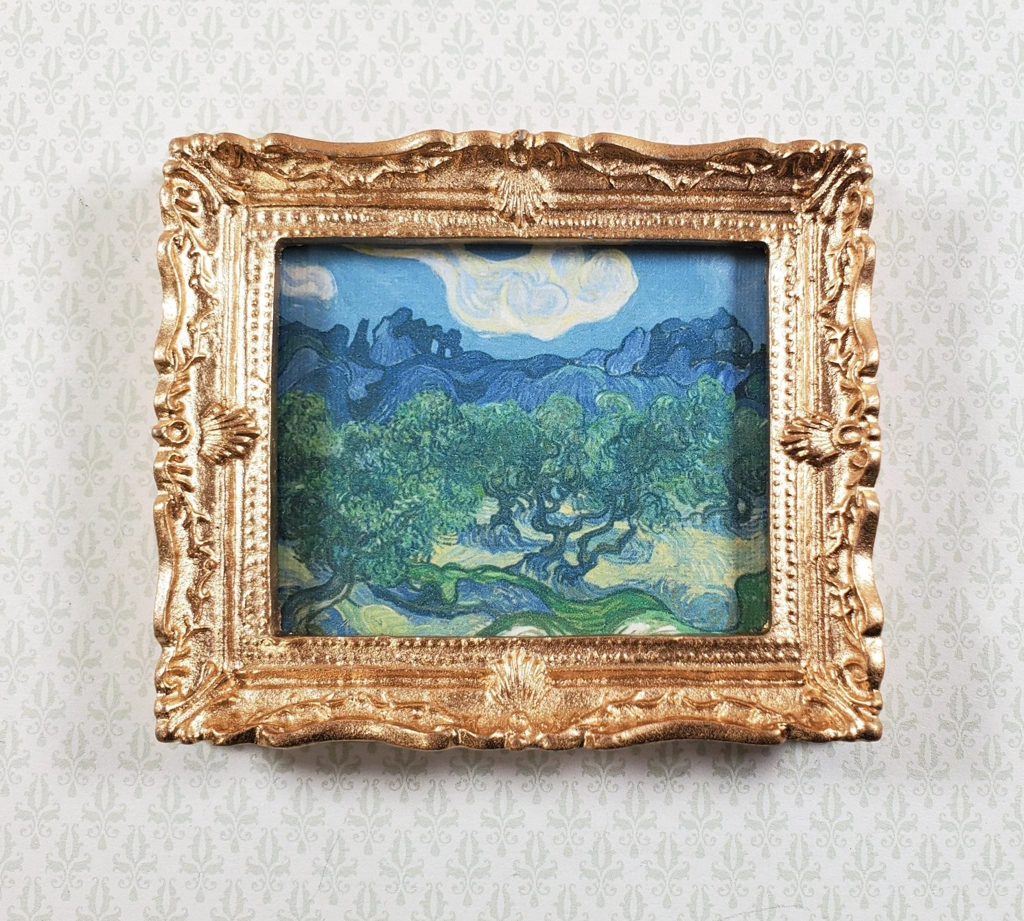 Miniature Vincent Van Gogh Framed Print Olive Trees Blue 1:12 Scale Handmade