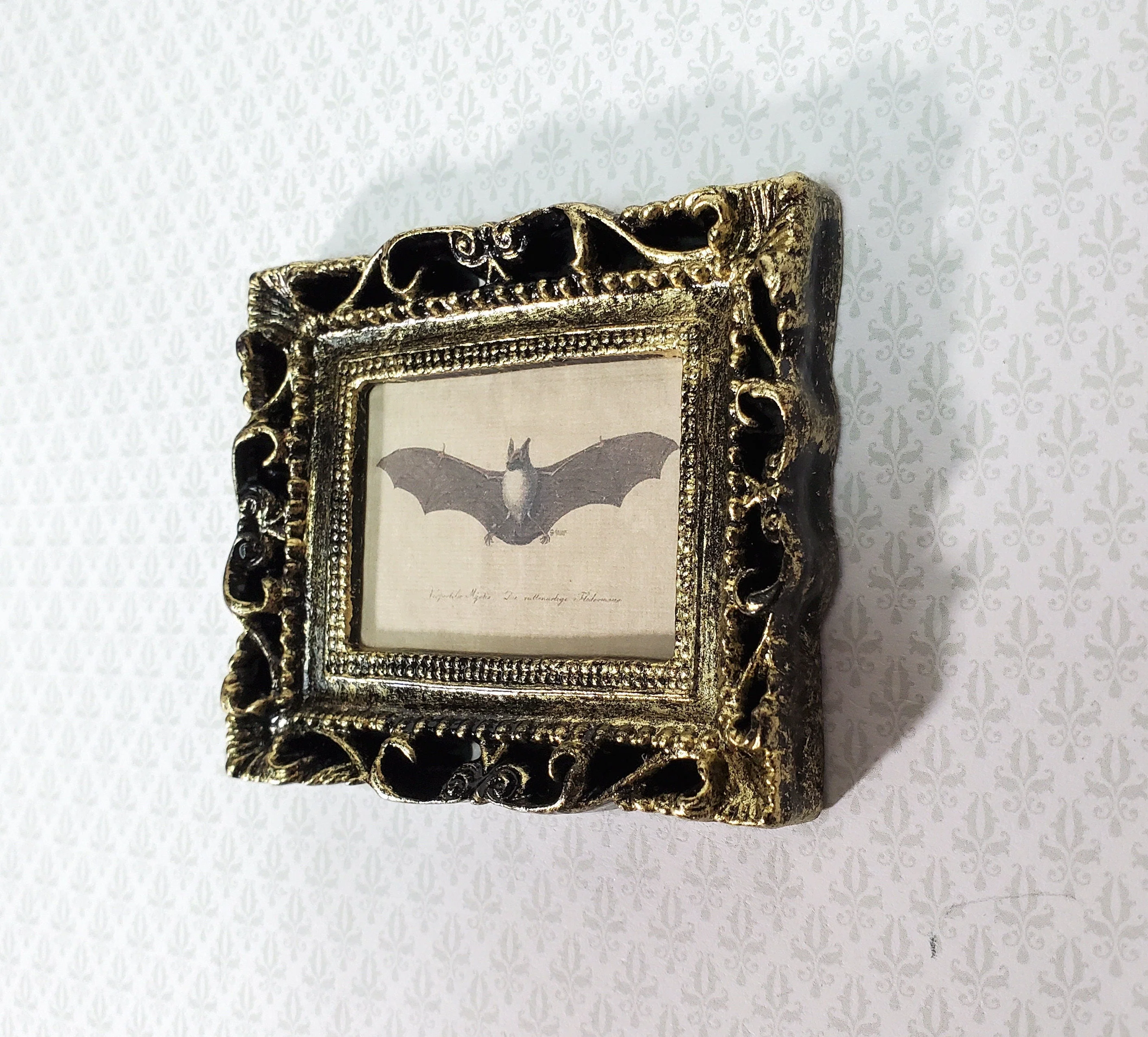 Miniature Vintage Bat Drawing Framed Print 1:12 Scale Halloween Haunted House - Image 2