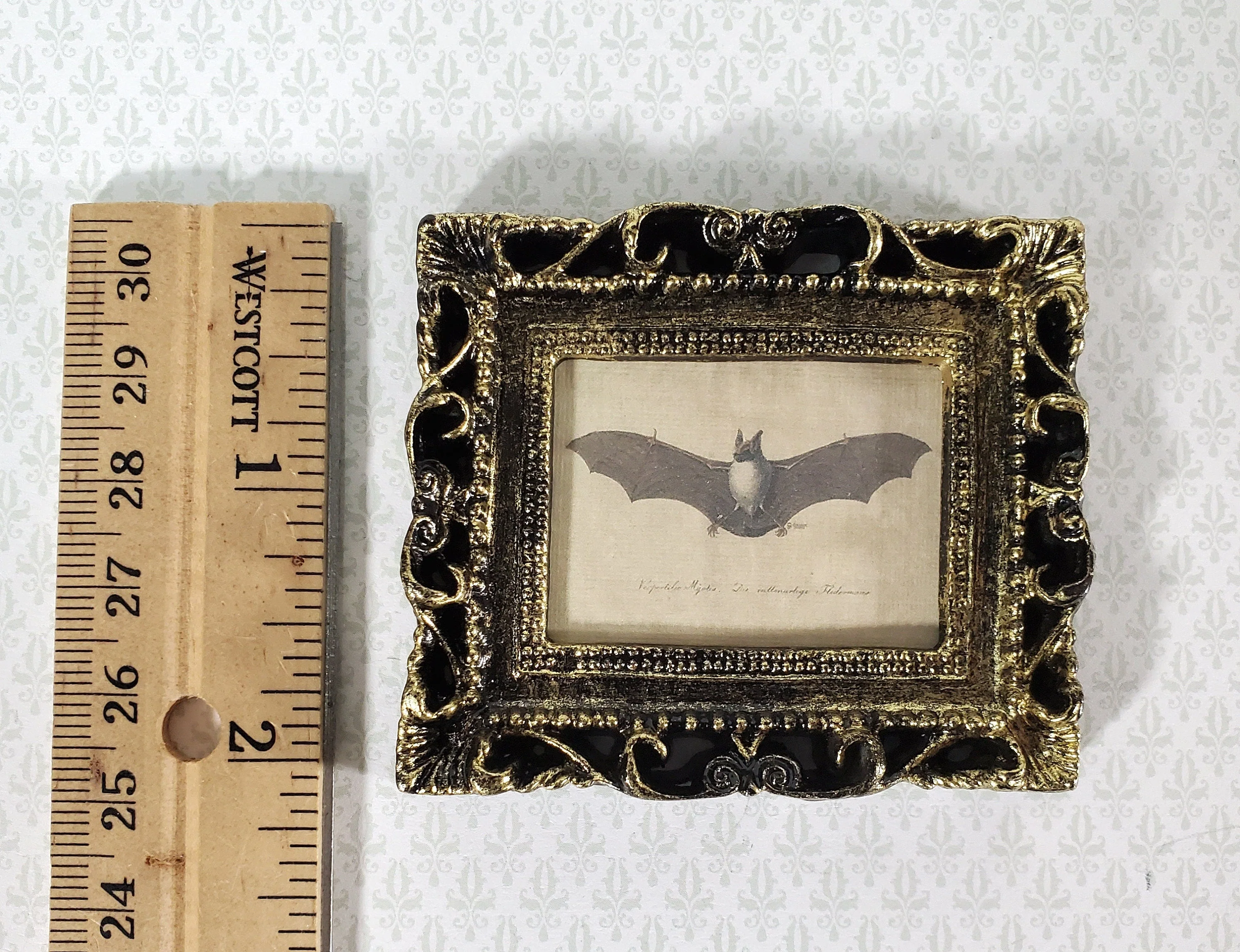 Miniature Vintage Bat Drawing Framed Print 1:12 Scale Halloween Haunted House - Image 4