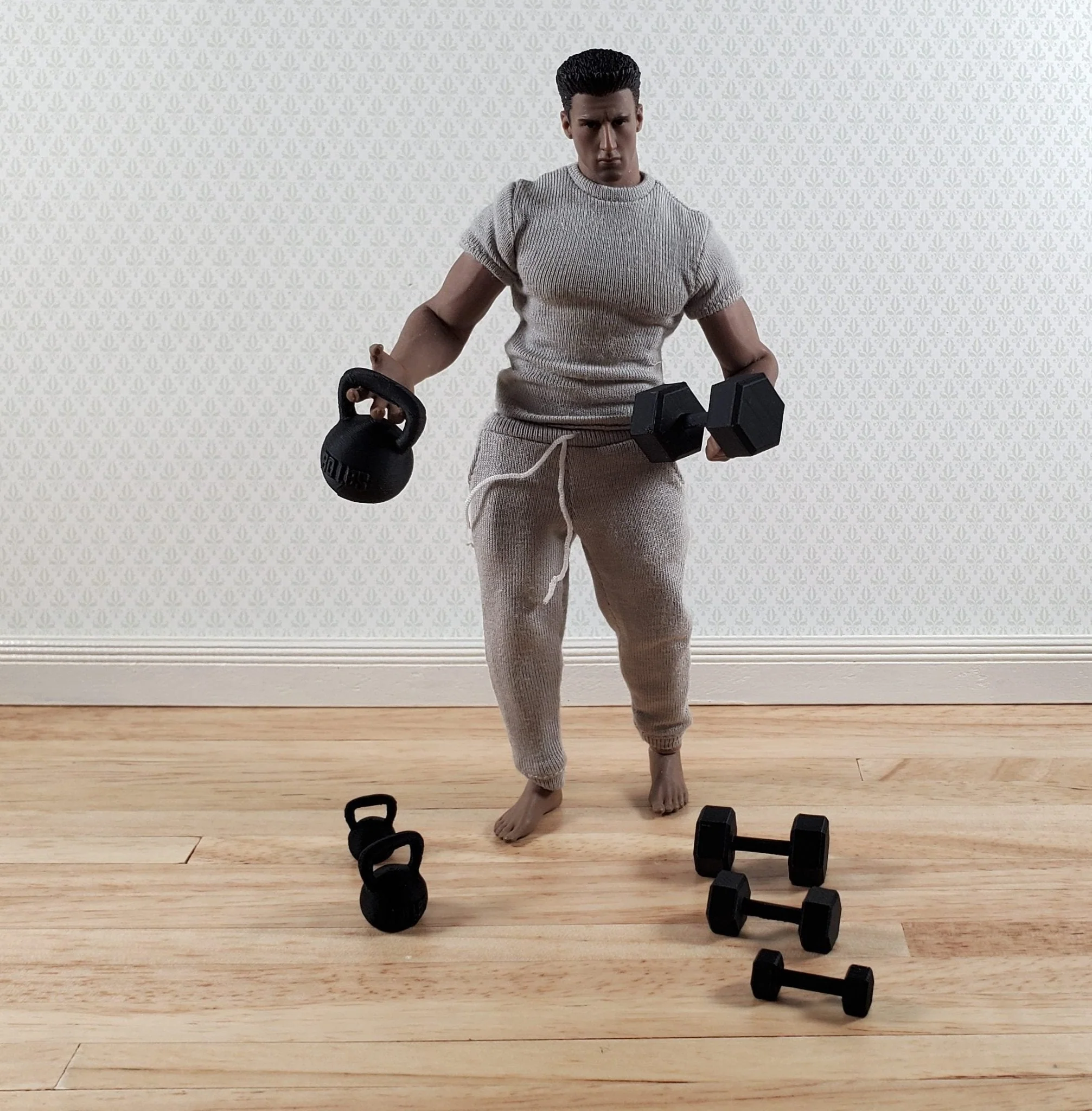 Miniature Weight Set Kettle Balls 1:12 Scale Prop Action Figures Dioramas Gym - Image 4