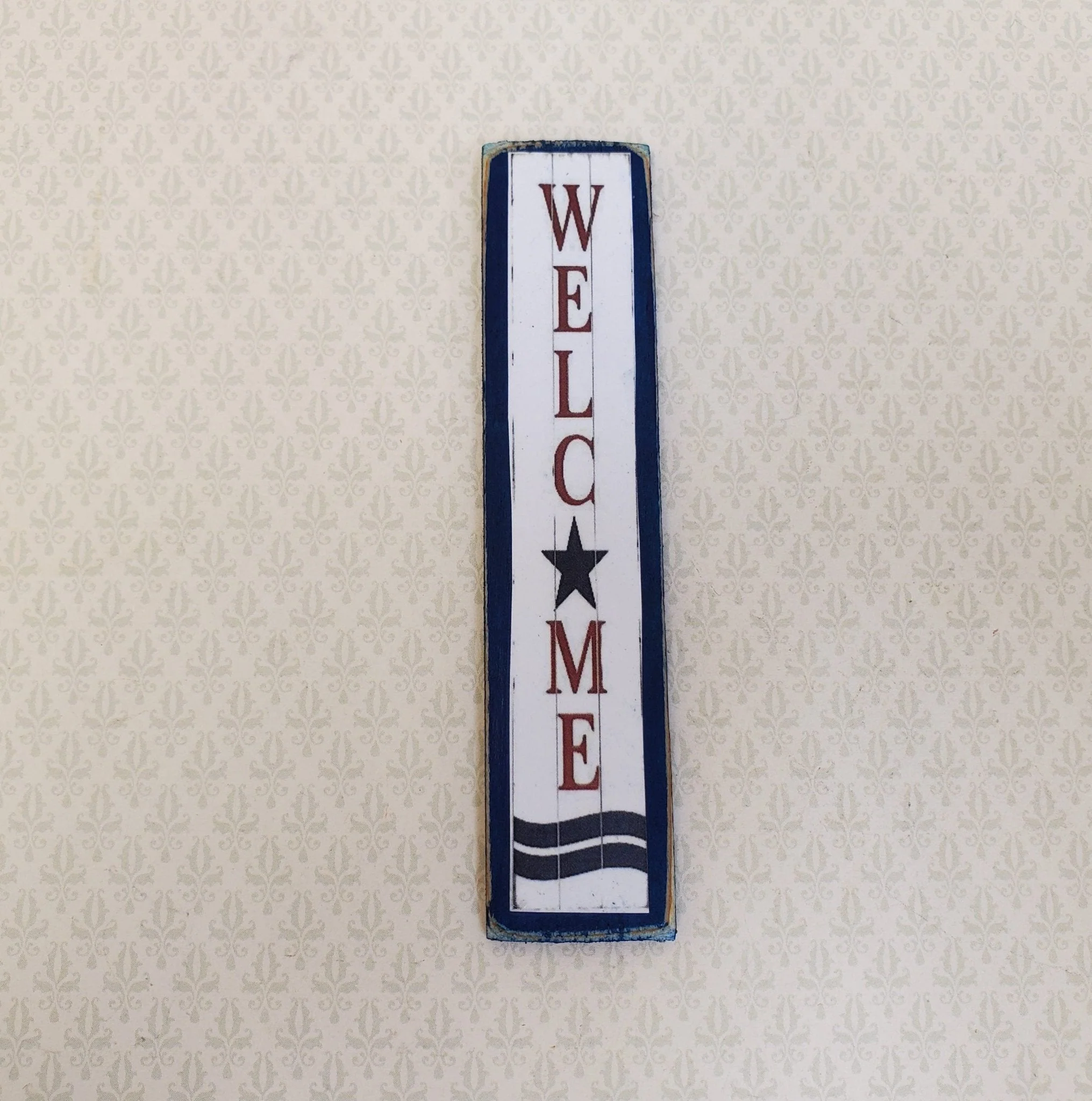 Miniature Welcome Wood Porch Sign for Dollhouses 3 3/8" x 3/4" Handcrafted