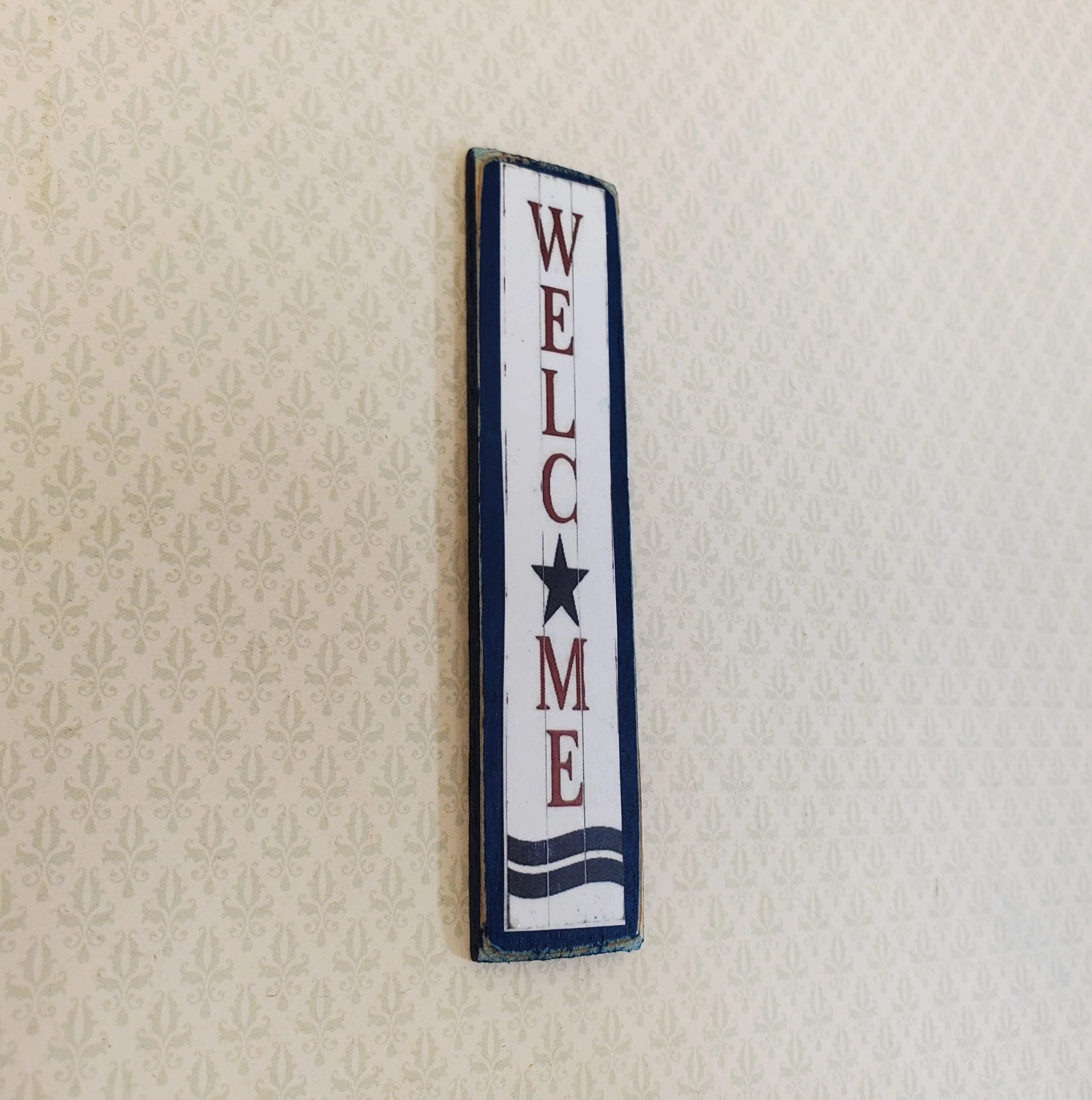Miniature Welcome Wood Porch Sign for Dollhouses 3 3/8" x 3/4" Handcrafted - Image 2
