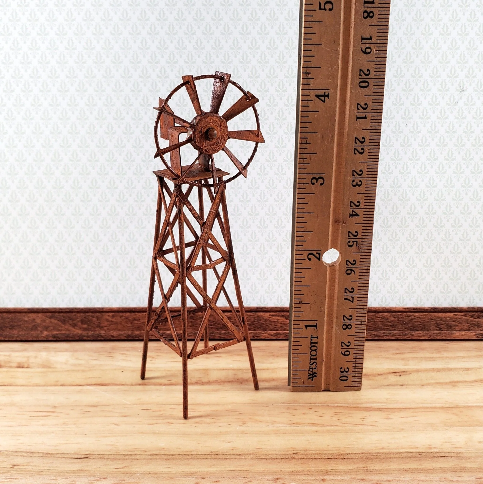 Miniature Windmill Rusted Distressed Metal Fairy Garden Model Railroad Dollhouse - Image 4