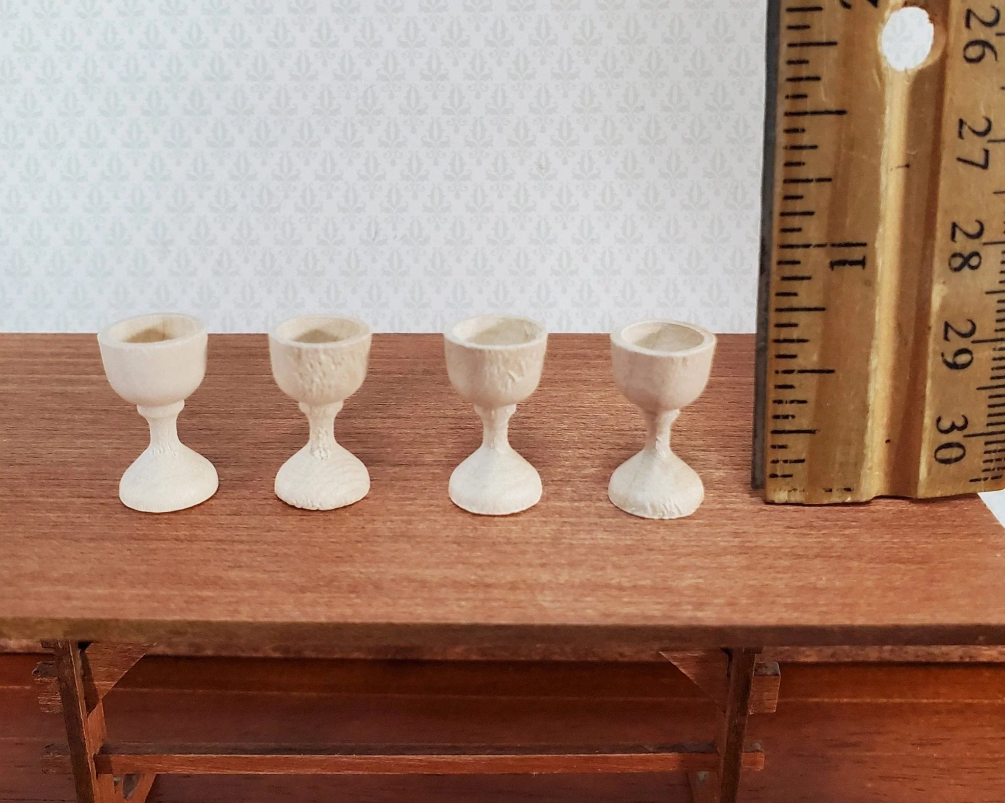 Miniature Wood Goblets Chalices x4 1:12 Scale Dollhouse Decoration Kitchenware - Image 3