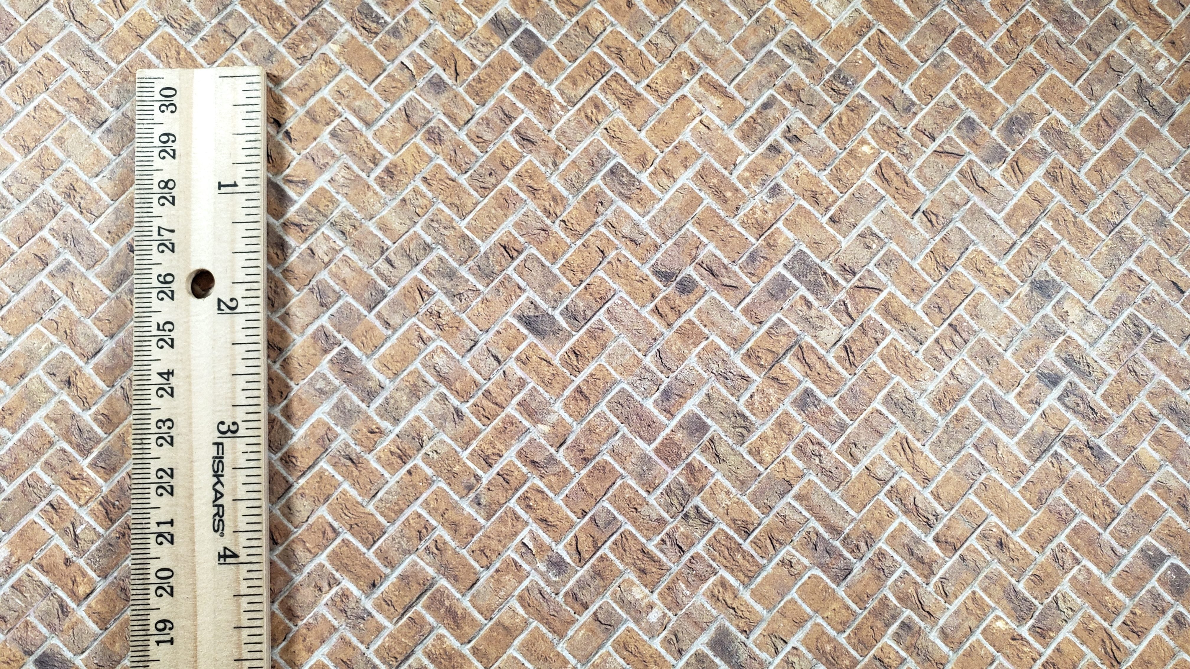 Miniature Yellow Weathered Brick Embossed Paper Herringbone 1:12 Scale Scenery - Image 2