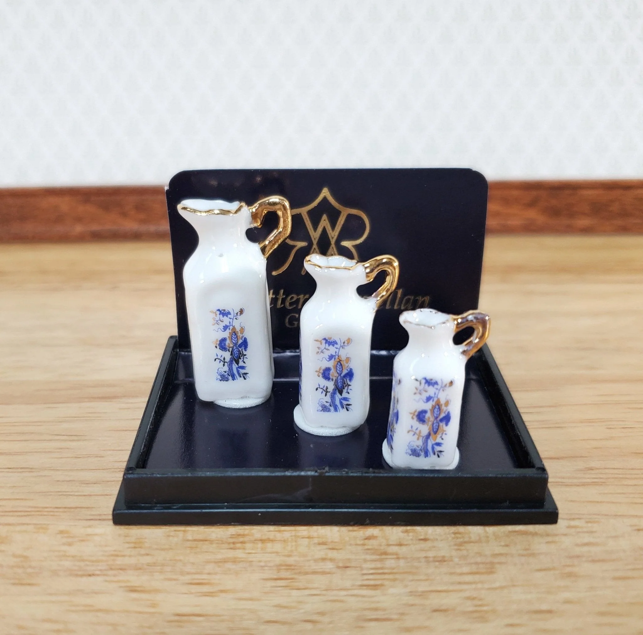 Reutter Porcelain 3 Vases Pitcher Blue White Dollhouse Miniature 1:12 Scale - Image 3
