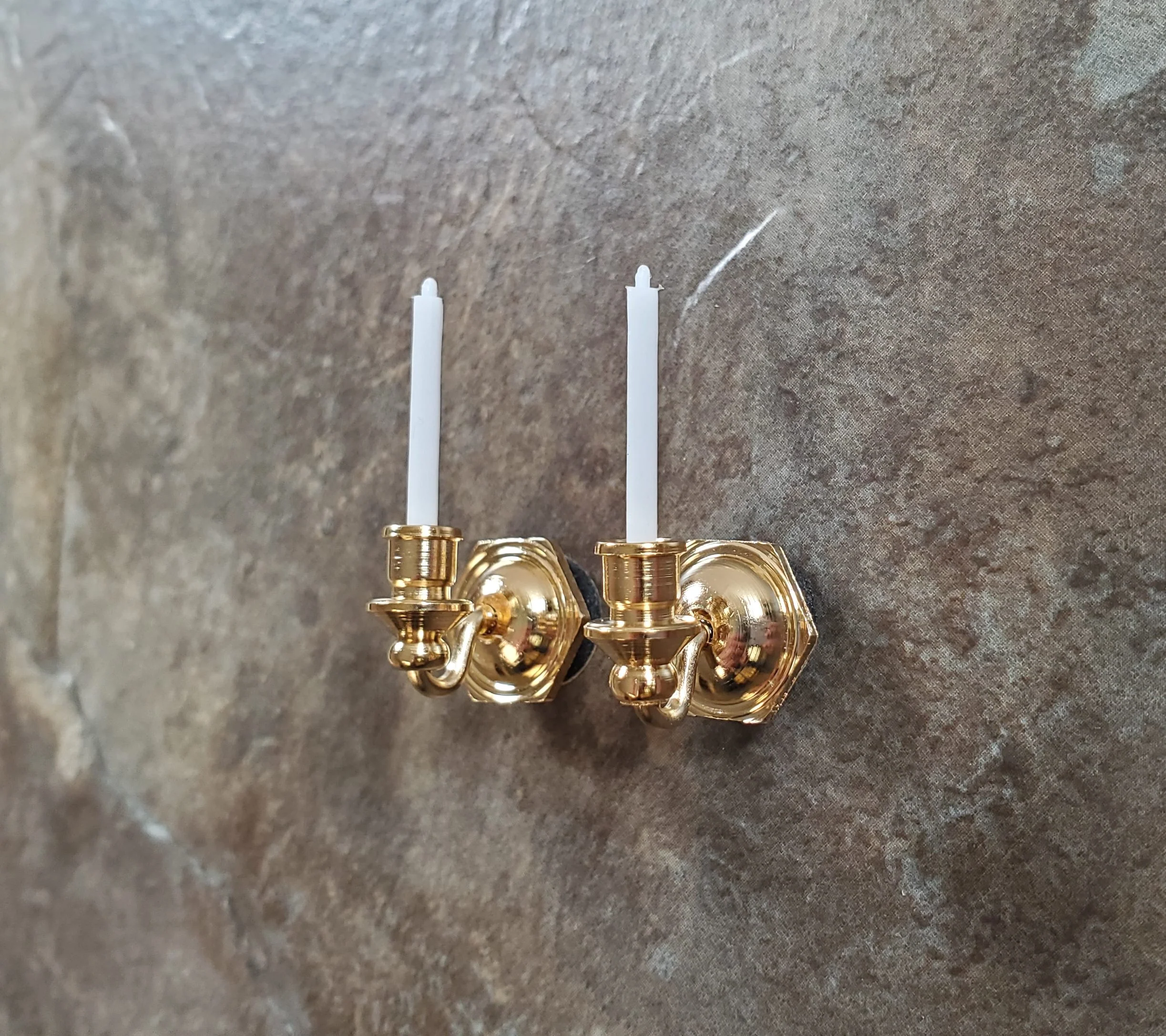 Set of 2 Dollhouse Candle Wall Sconces Gold Metal 1:12 Scale Miniature - Image 2