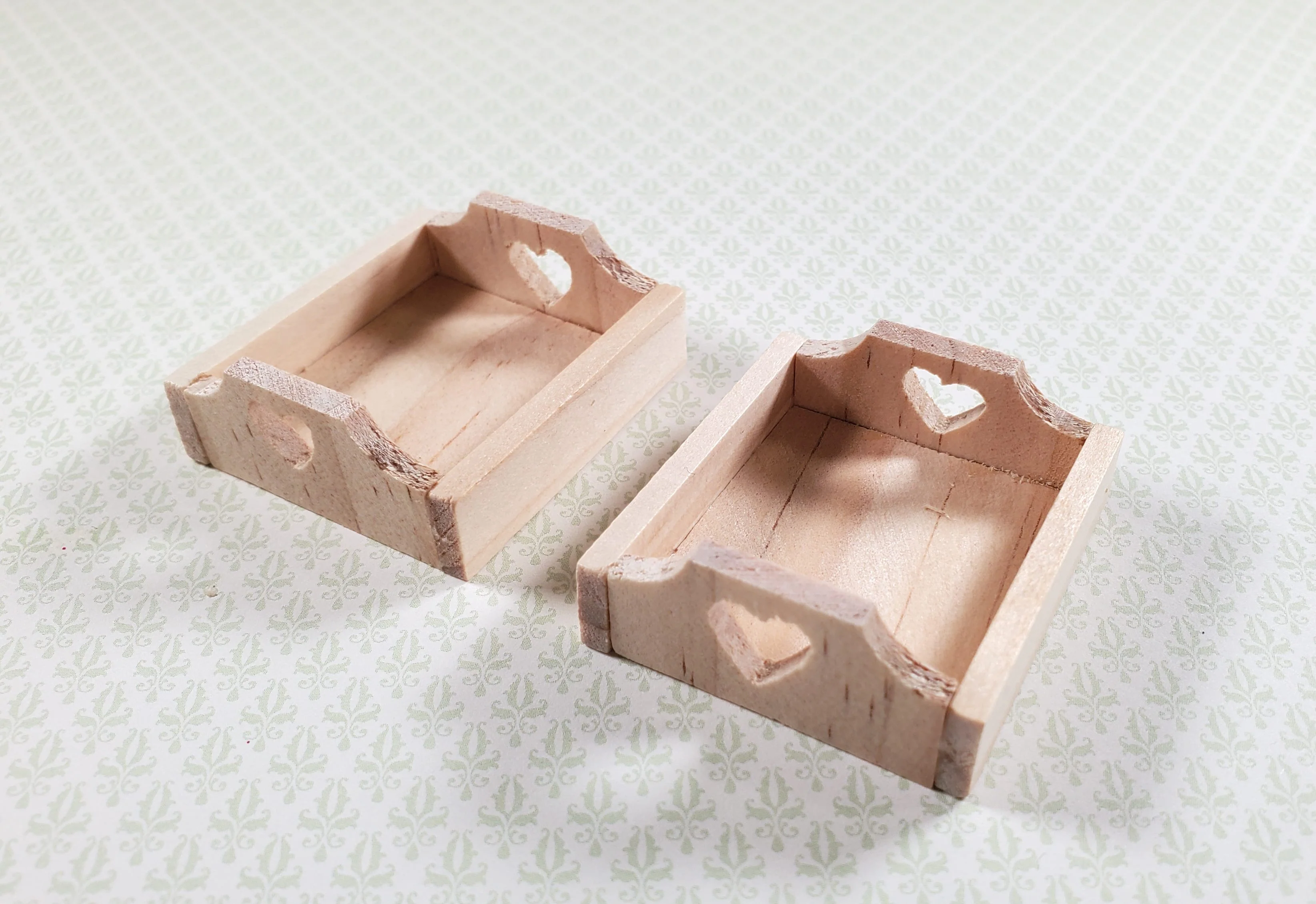 Small Miniature Wood Heart Trays x2 1:6 Scale Decor