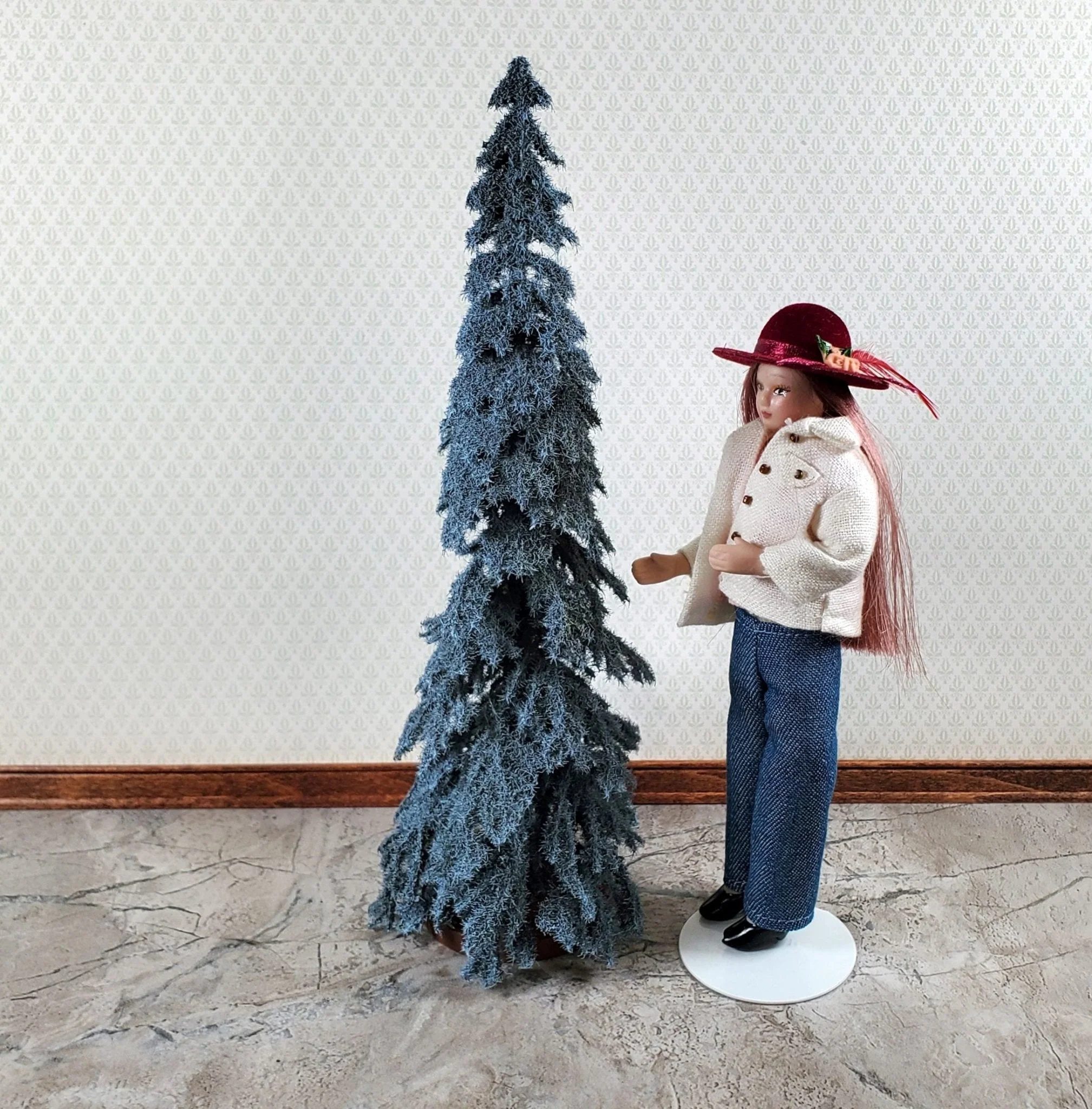 Tall Conifer Evergreen Pine Blue Spruce Tree on Base Scenery 8" Tall Miniature Model RR - Image 3
