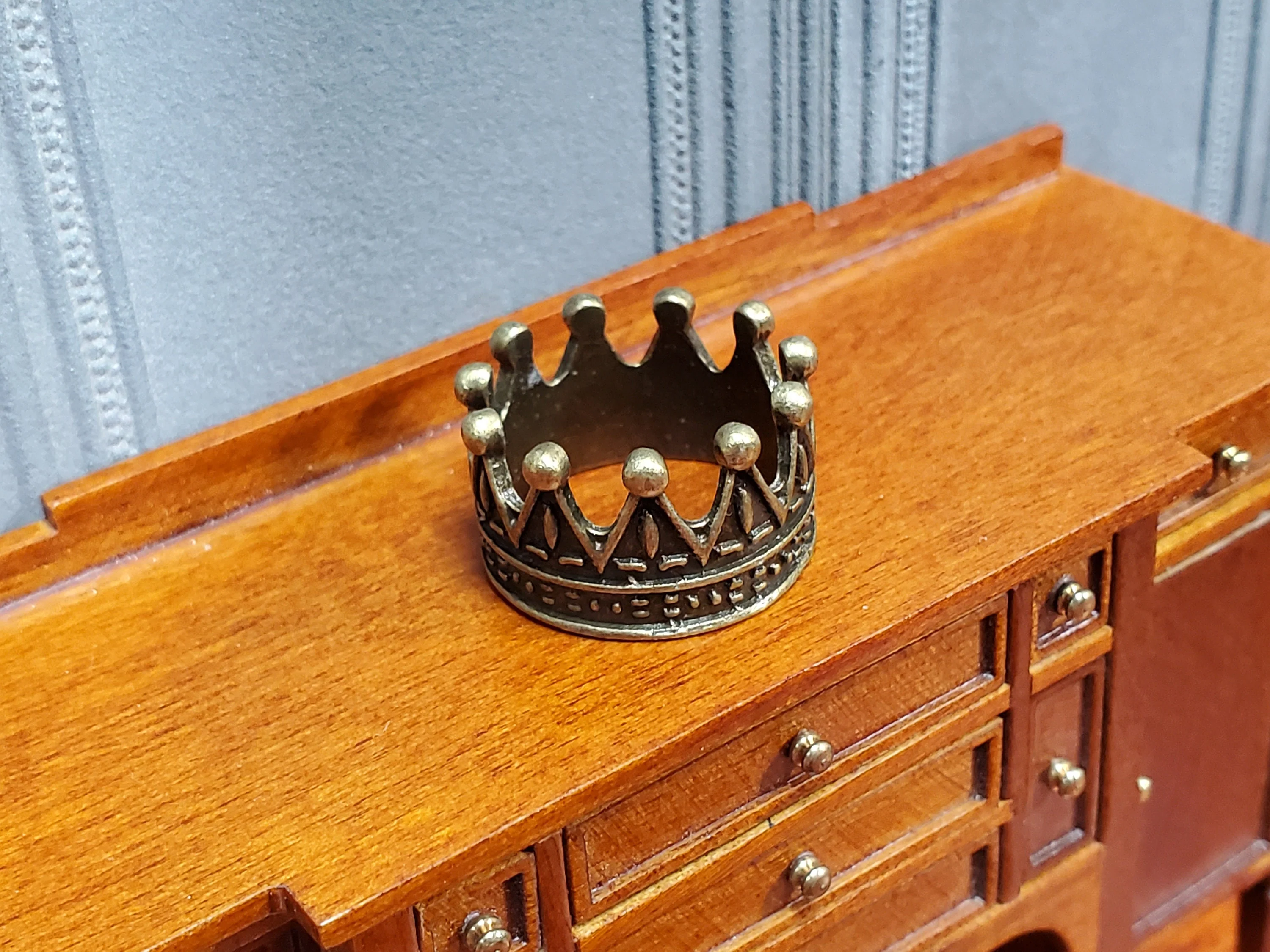 Tiny Miniature Crown Bronze Metal for Dolls Dollhouse Works with 1:12 Scale
