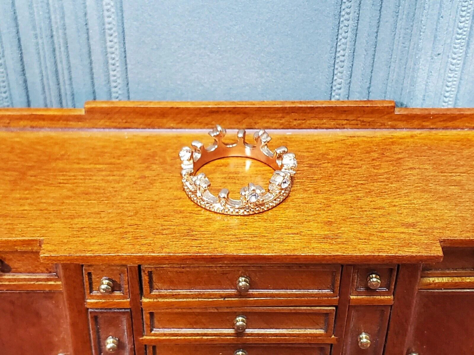 Tiny Miniature Crown Gold with Jewels Metal for Dolls Dollhouse Works with 1:12 - Image 2