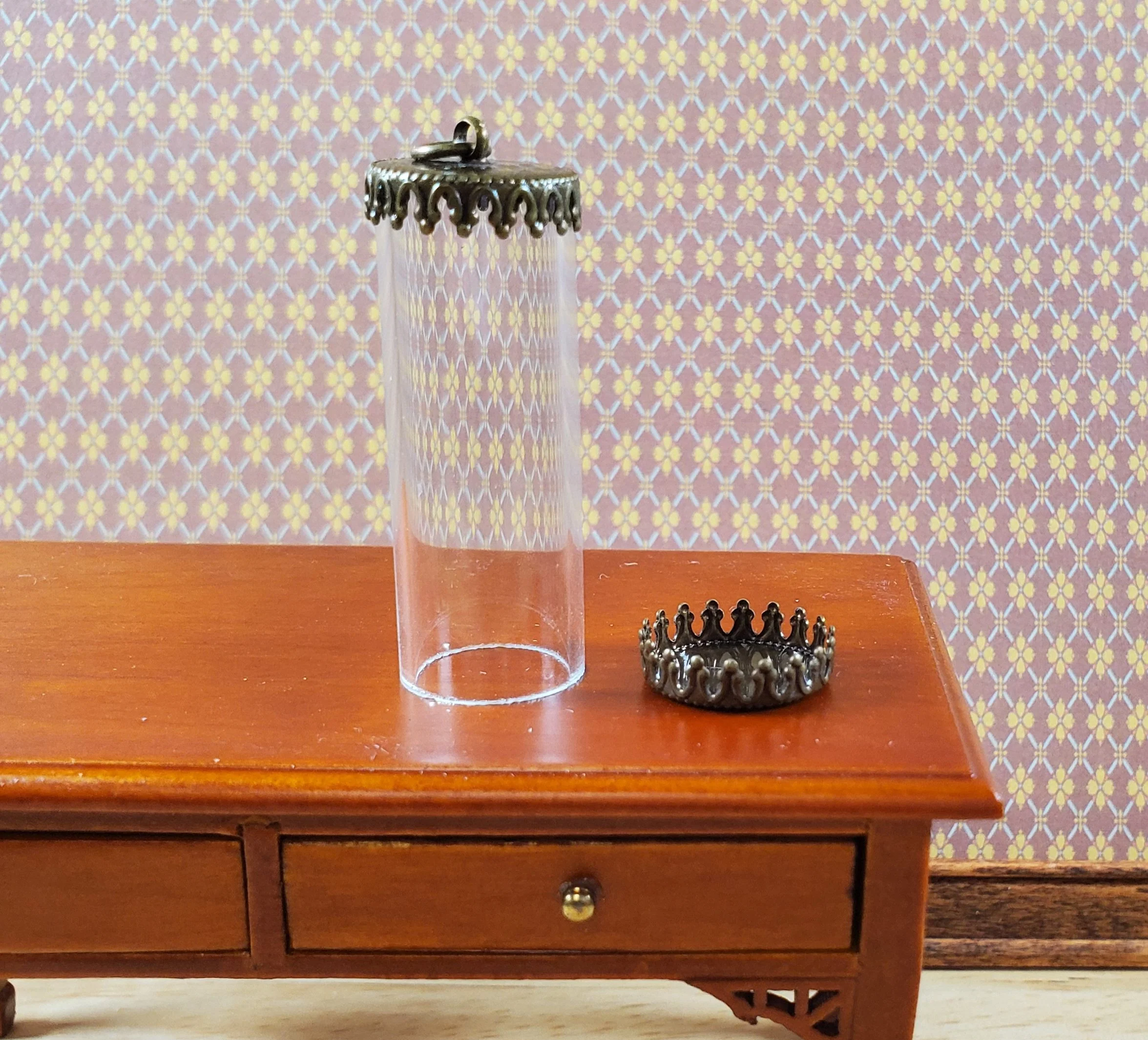 Tiny Tube Jar Glass Cover on Base Display Miniature Curiosities 1 9/16" tall 003 - Image 2